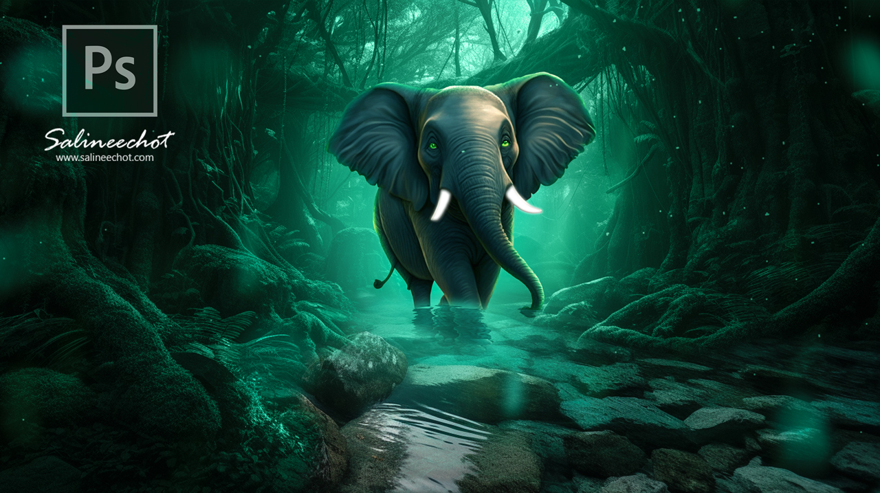 สอนประกอบภาพ-Elephant-walking-in-the-jungle-ด้วย-photoshop2023