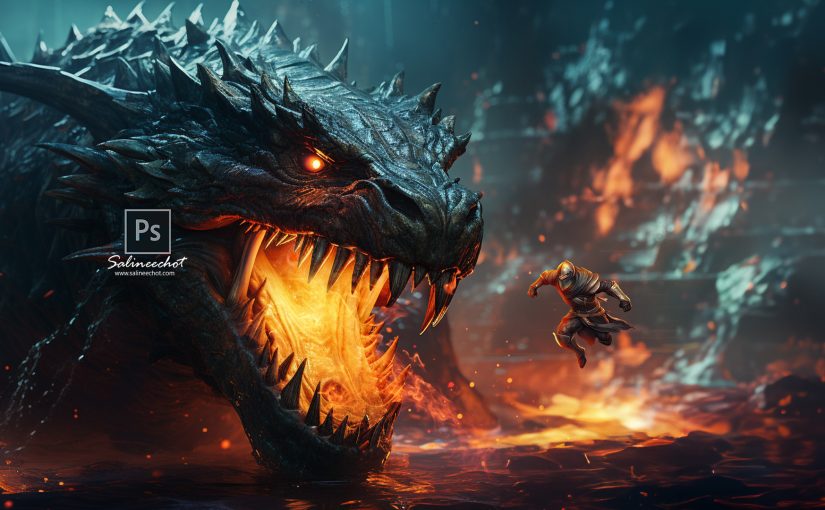 สอนประกอบภาพ knight ready to fight dragon ด้วย photoshop 2023  [EP452]