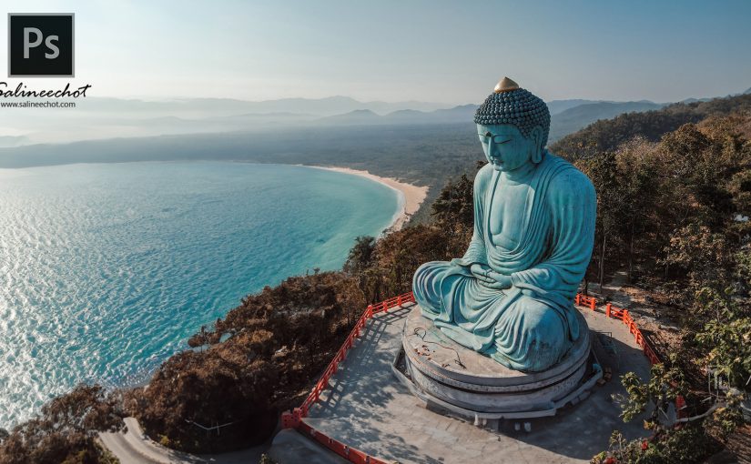 มาเจน AI photoshop พระใหญ่ไดบุตซึลำปาง ให้มา อยู่ติดทะเล ง่ายๆภายในไม่กี่วิกัน